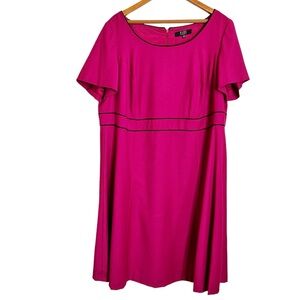Alex Marie Pink A-Line Midi Dress with Flutter Sleeves